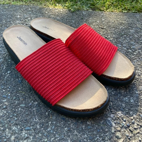Jasmin red woven slip on summer sandal wedge slides Sz 10 - Picture 8 of 10